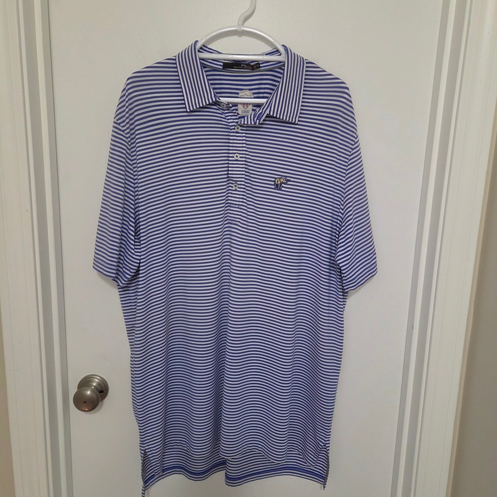 RLX Ralph Lauren Mens XXL Golf Polo Blue Ombre Stripe Elephant 1862 Performance